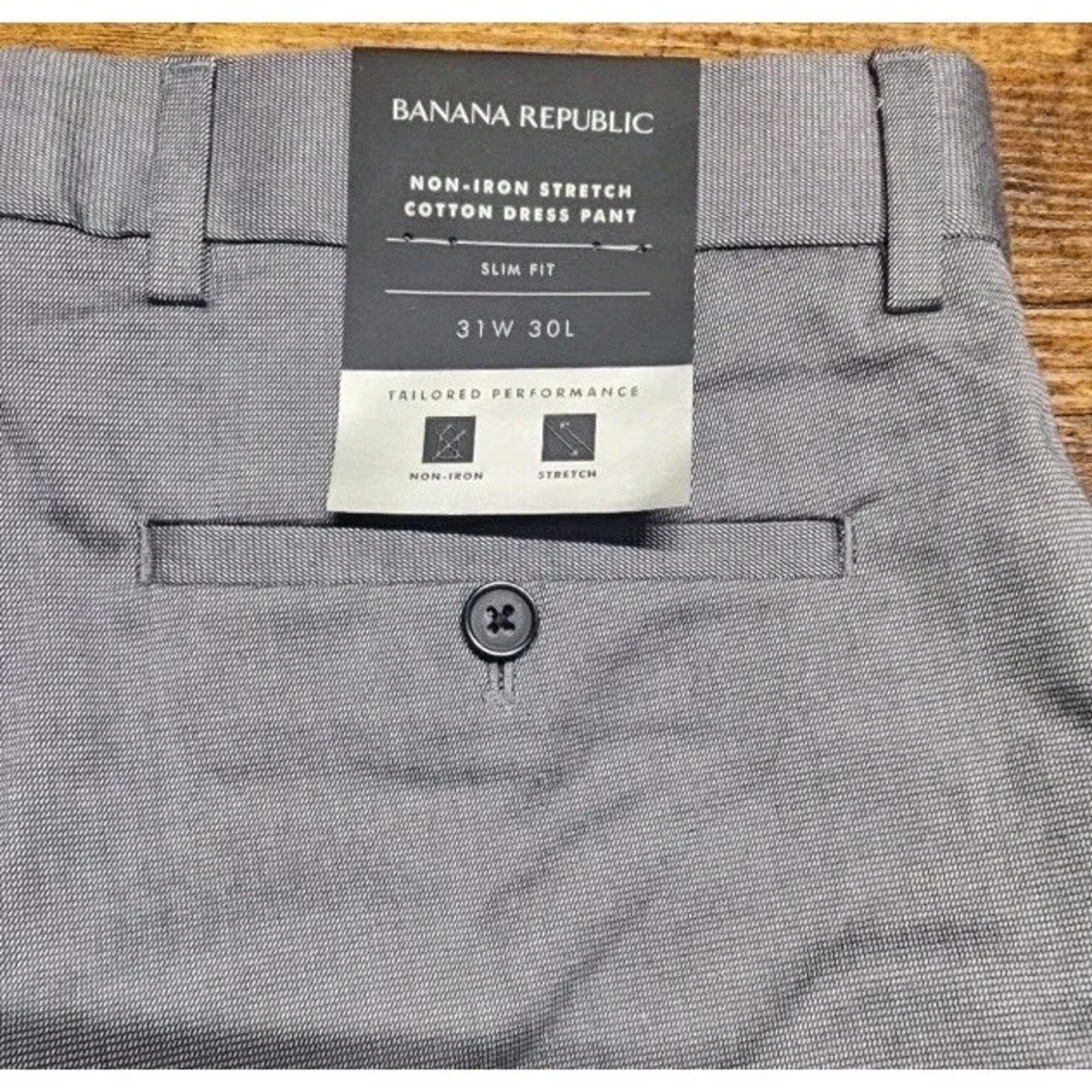 Banana Republic Slim Fit Gray Dress Pants 31x30 Non Iron Stretch NWT